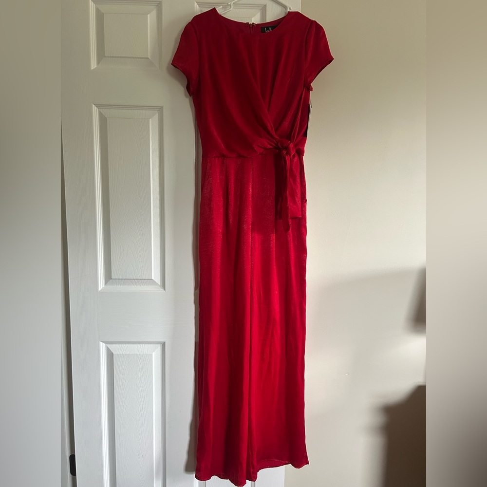 Lulu’s Red Satin Wrap Jumpsuit